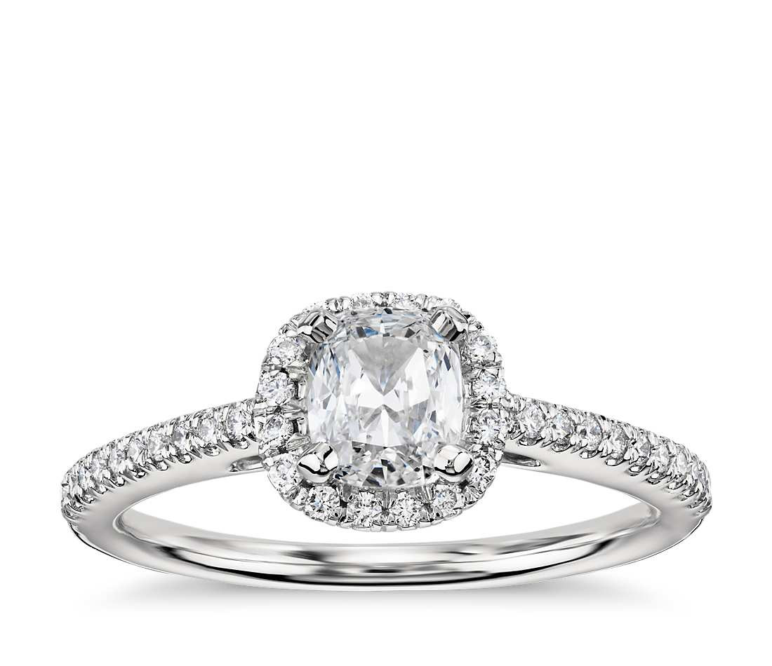 Diamond Bridal Rings
 Cushion Cut Halo Diamond Engagement Ring in 18k White Gold