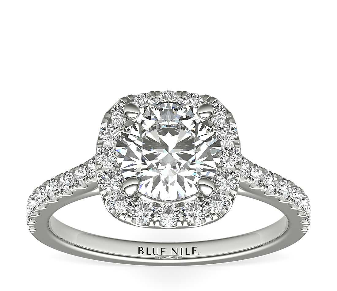Diamond Bridal Rings
 Cushion Halo Diamond Engagement Ring in Platinum 1 3 ct