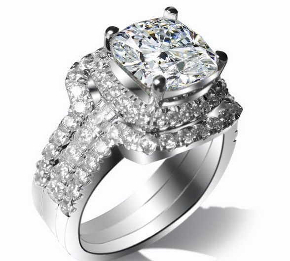 Diamond Bridal Rings
 Excellent 3 Carat Cushion Cut SONA Simulate Diamond