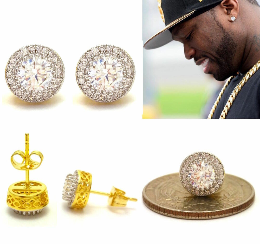 Diamond Earring For Men
 MENS 18K ROUND YELLOW GOLD FINISH LAB DIAMOND SCREW BACK
