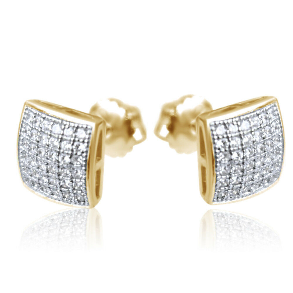 Diamond Earring For Men
 Mens La s 14K Yellow Gold Designer Square Micro Pave