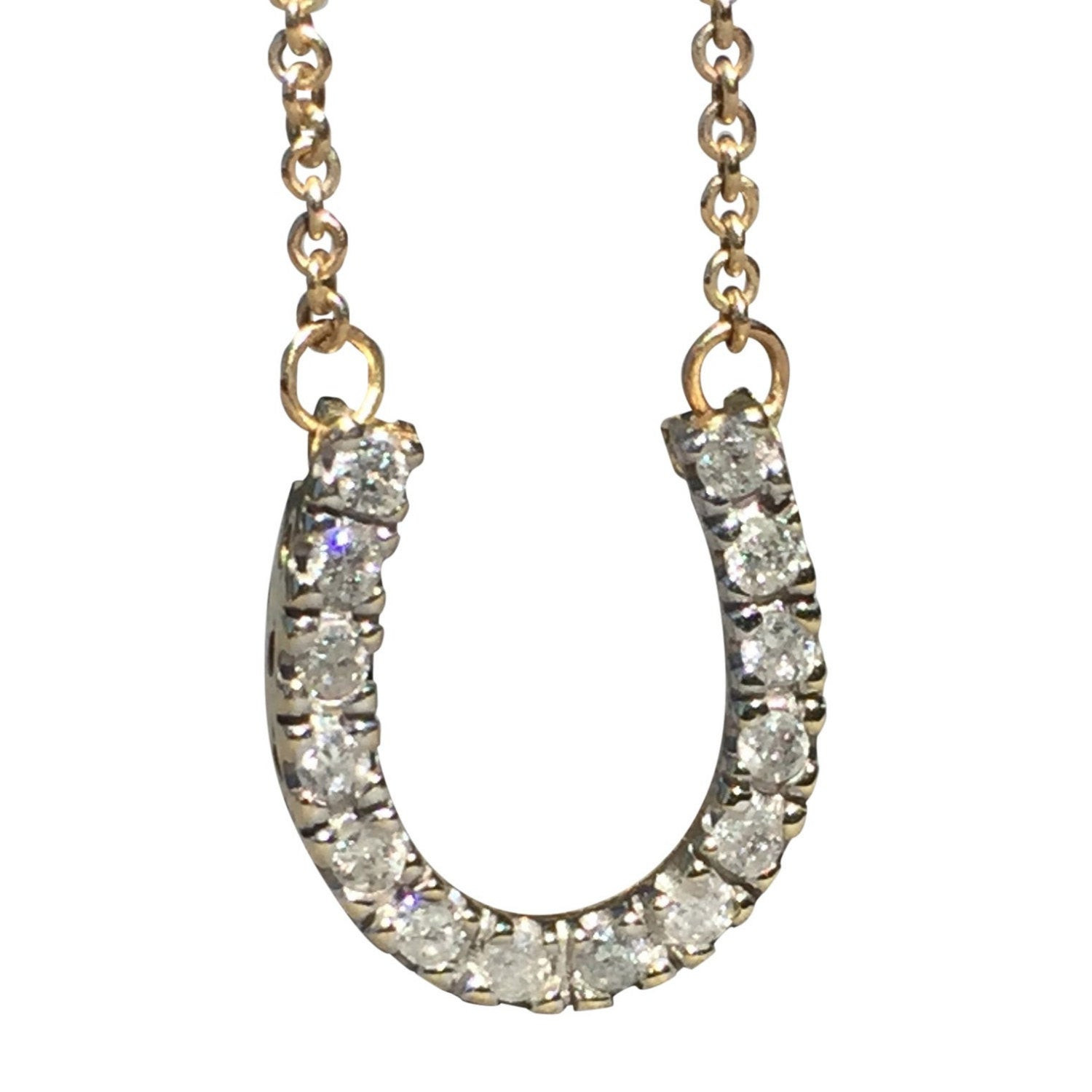 Diamond Horseshoe Necklace
 SALE Vintage Diamond Horseshoe Necklace in 10k Yellow Gold