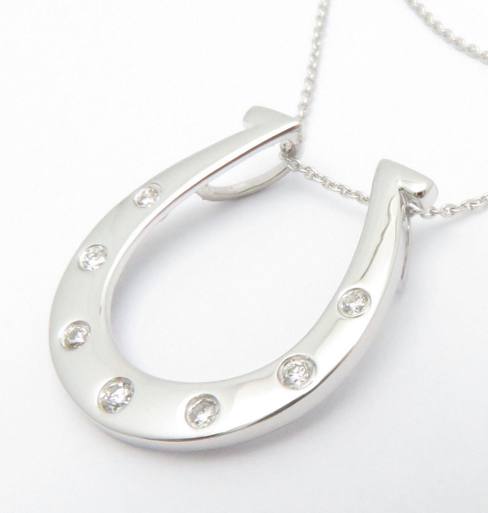 Diamond Horseshoe Necklace
 14K WHITE GOLD DIAMOND HORSESHOE COLTS JEWELRY NECKLACE 16