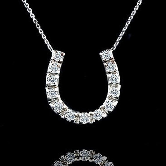 Diamond Horseshoe Necklace
 Lucky Diamond Horseshoe Pendant Necklace 14K White Gold