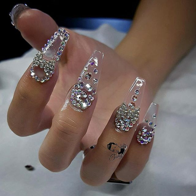 Diamond Nail Designs
 Custom nails design Crystal and charms daily charme