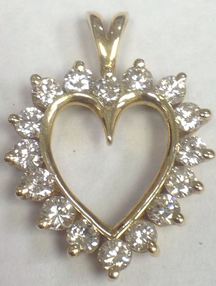Diamond Necklace Womens
 14k SOLID YELLOW GOLD 1 12CT DIAMOND HEART CHARM PENDANT