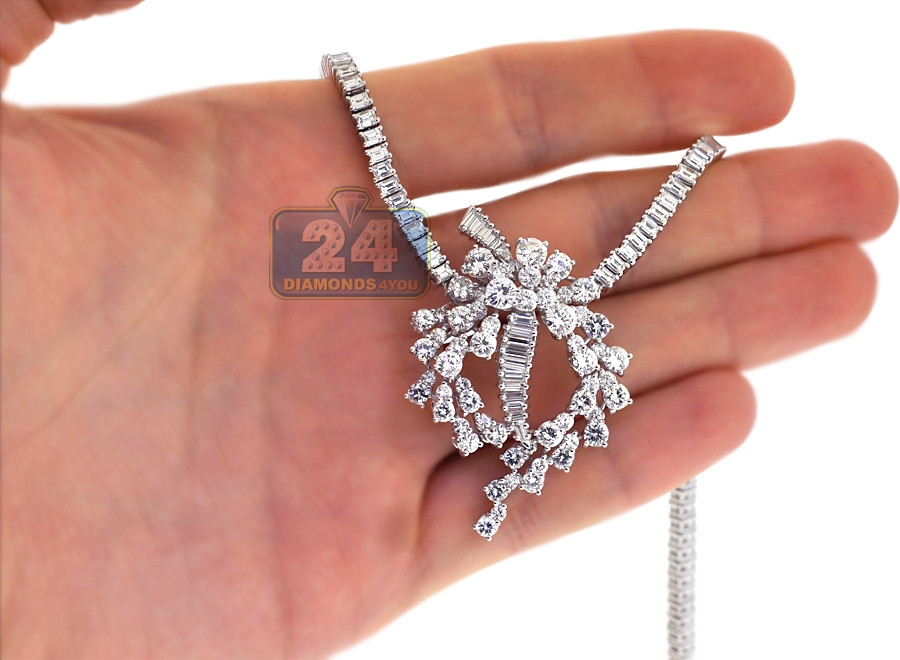 Diamond Necklace Womens
 Womens Diamond Pendant Necklace 18K White Gold 24 00ct 17"