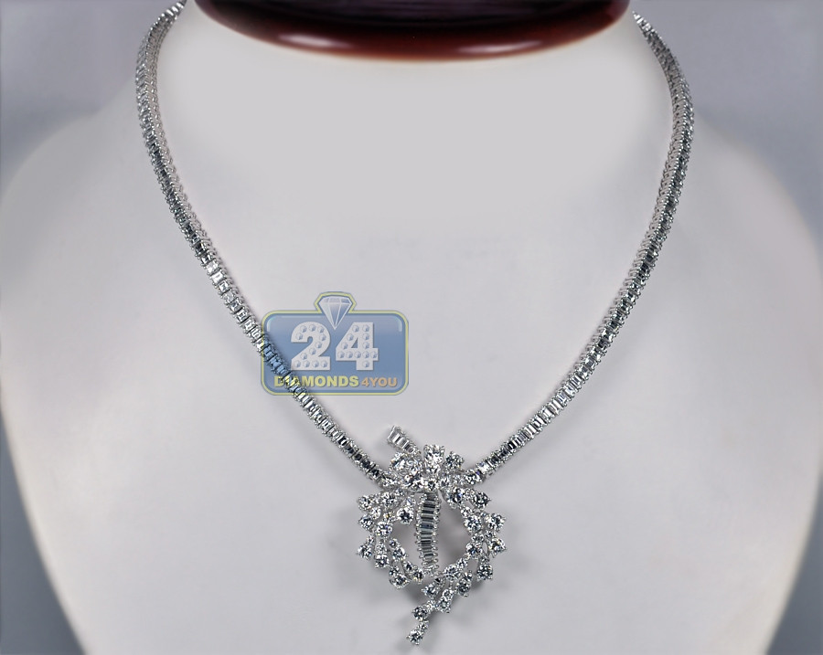 Diamond Necklace Womens
 Womens Diamond Pendant Necklace 18K White Gold 24 00ct 17"