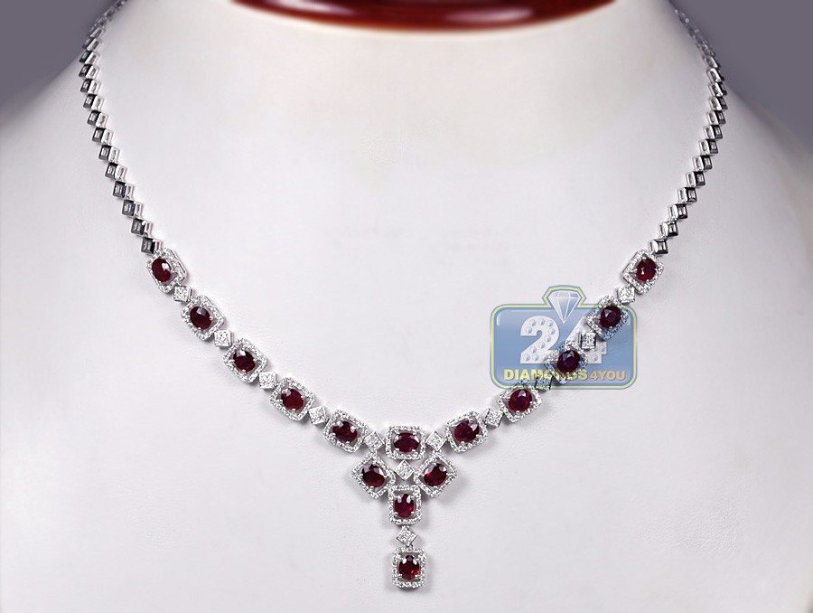 Diamond Necklace Womens
 Womens Ruby Diamond Lariat Necklace 18K White Gold 8 39ct 18"