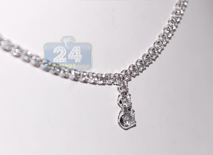 Diamond Necklace Womens
 Womens Diamond Drop Y Shape Tennis Necklace 18K White Gold 16"