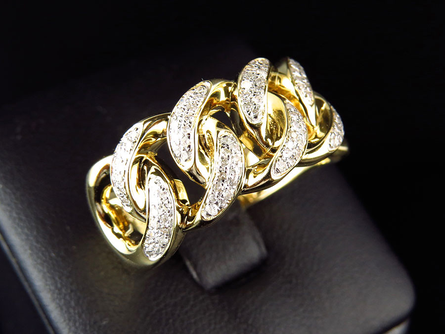 Diamond Pinky Rings
 Mens 10k Yellow Gold Genuine 11 MM Diamond Cuban Link