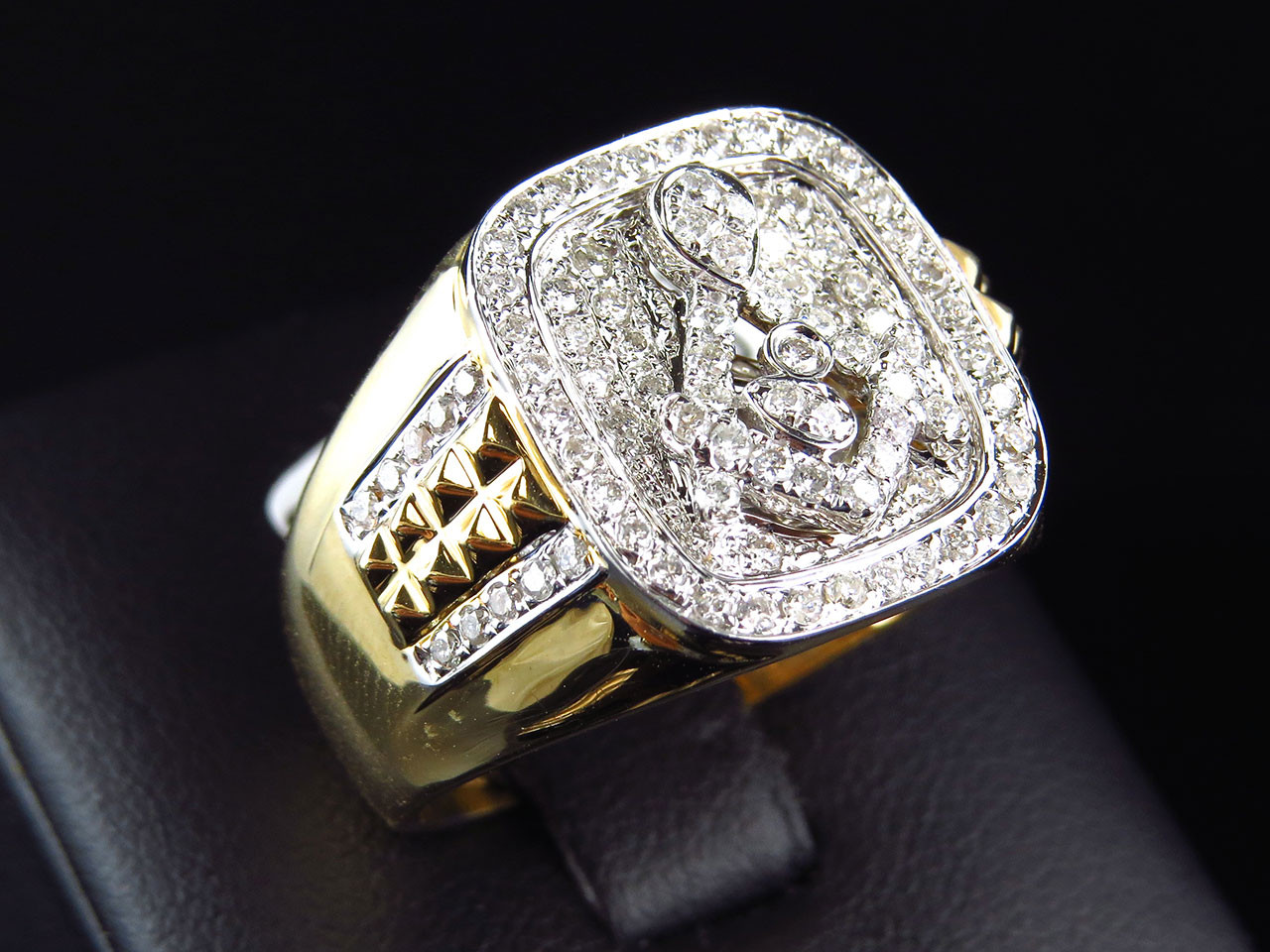 Diamond Pinky Rings
 14k Yellow Gold Mens XL Round Diamond Masonic Logo Fashion