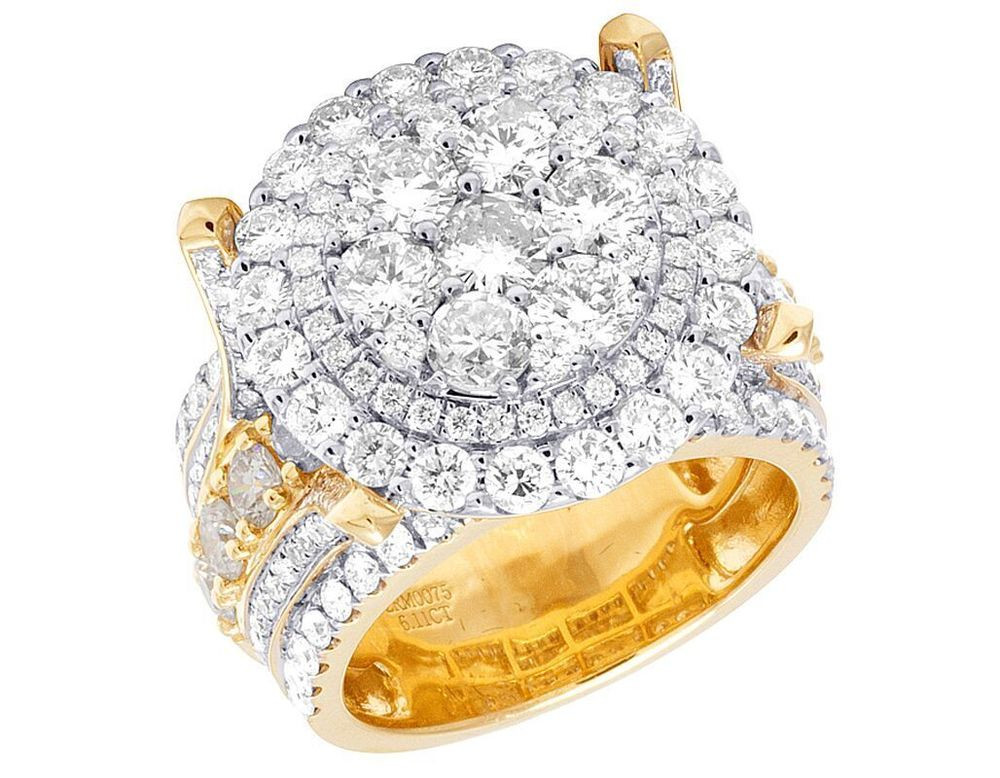 Diamond Pinky Rings
 Men s Real 10K Yellow Gold Genuine Diamond Cluster Pinky