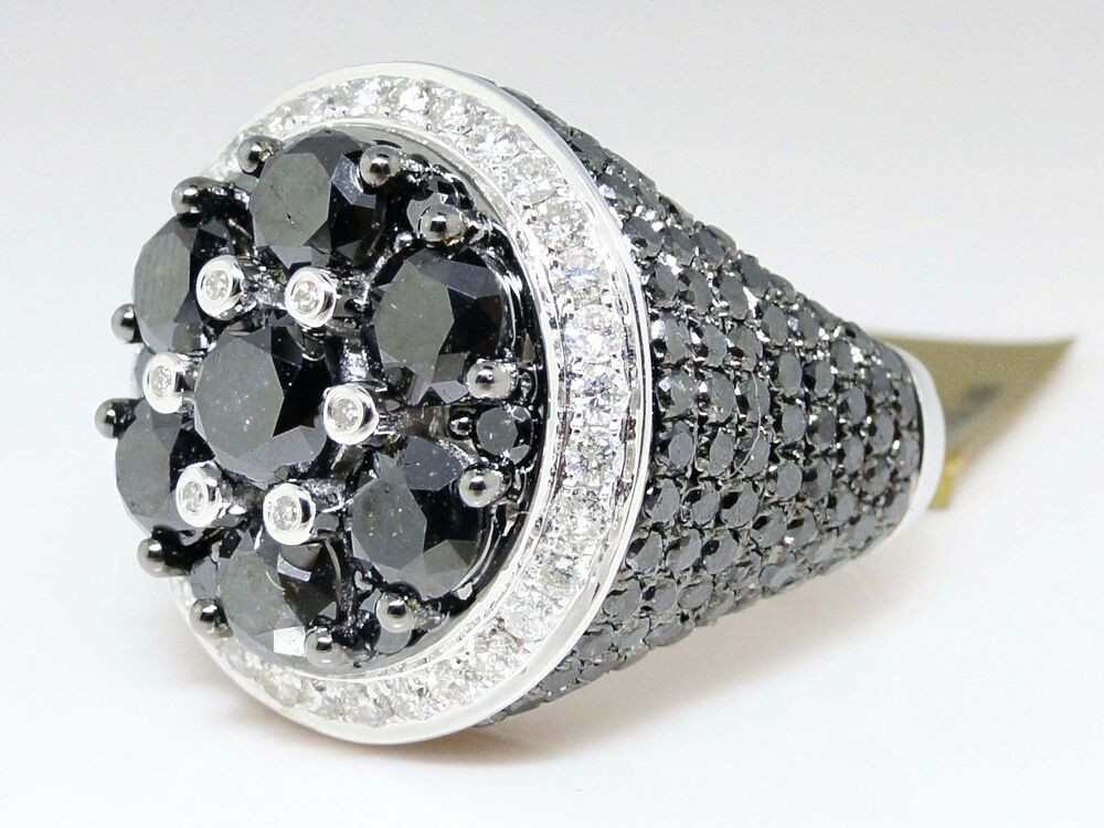 Diamond Pinky Rings
 New Mens White Gold Black Diamond Solitaire Ring Pinky