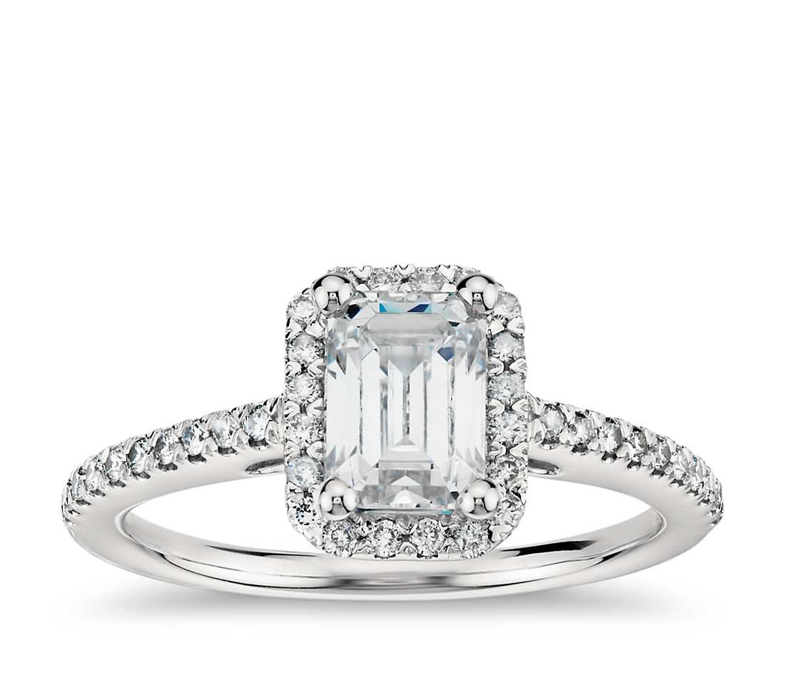 Diamond Slice Engagement Ring
 Emerald Cut Halo Diamond Engagement Ring in 14K White Gold