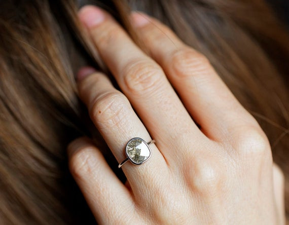 Diamond Slice Engagement Ring
 Diamond Slice Ring Grey Diamond Ring Gray Diamond Ring