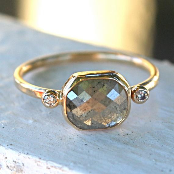 Diamond Slice Engagement Ring
 Diamond Ring Rose Cut Diamond Slice in 14K by SamanthaMcIntosh