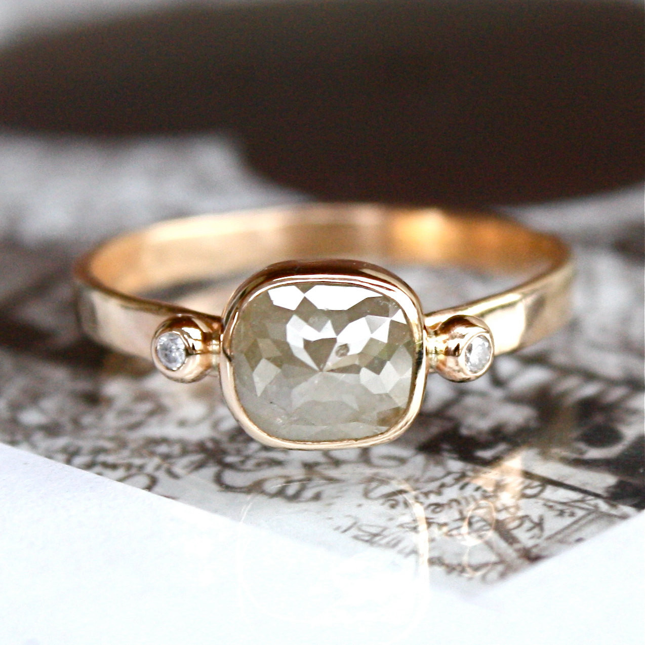 Diamond Slice Engagement Ring
 Diamond Ring Rose Cut Diamond Slice in 14K Gold Engagement