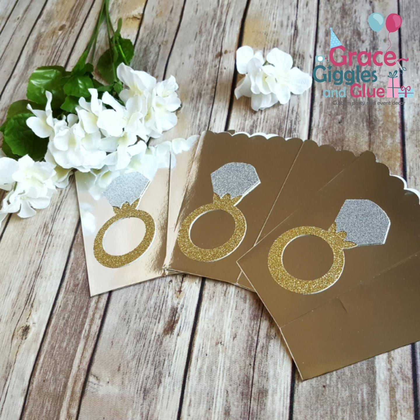 Diamond Themed Wedding
 10 Gold or Silver Glitter Diamond Ring Themed Favor Boxes Bridal Shower Favor Box Engagement