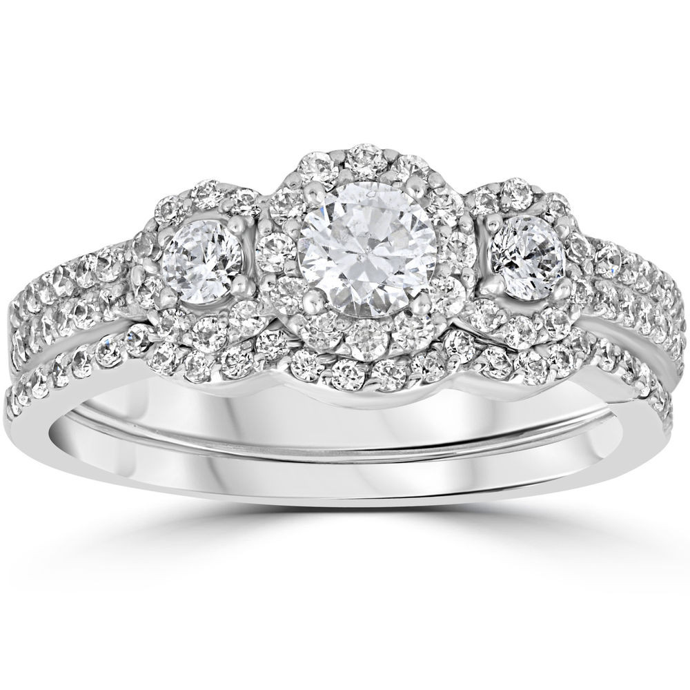 Diamond Wedding Ring Sets
 1 00Ct 3 Stone Diamond Engagement Wedding Ring Set 10K