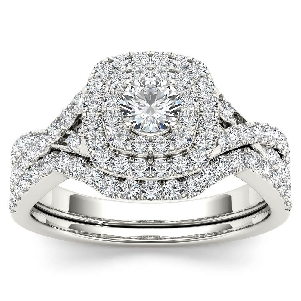 Diamond Wedding Ring Sets
 De Couer 10k White Gold 7 8ct TDW Diamond Double Halo
