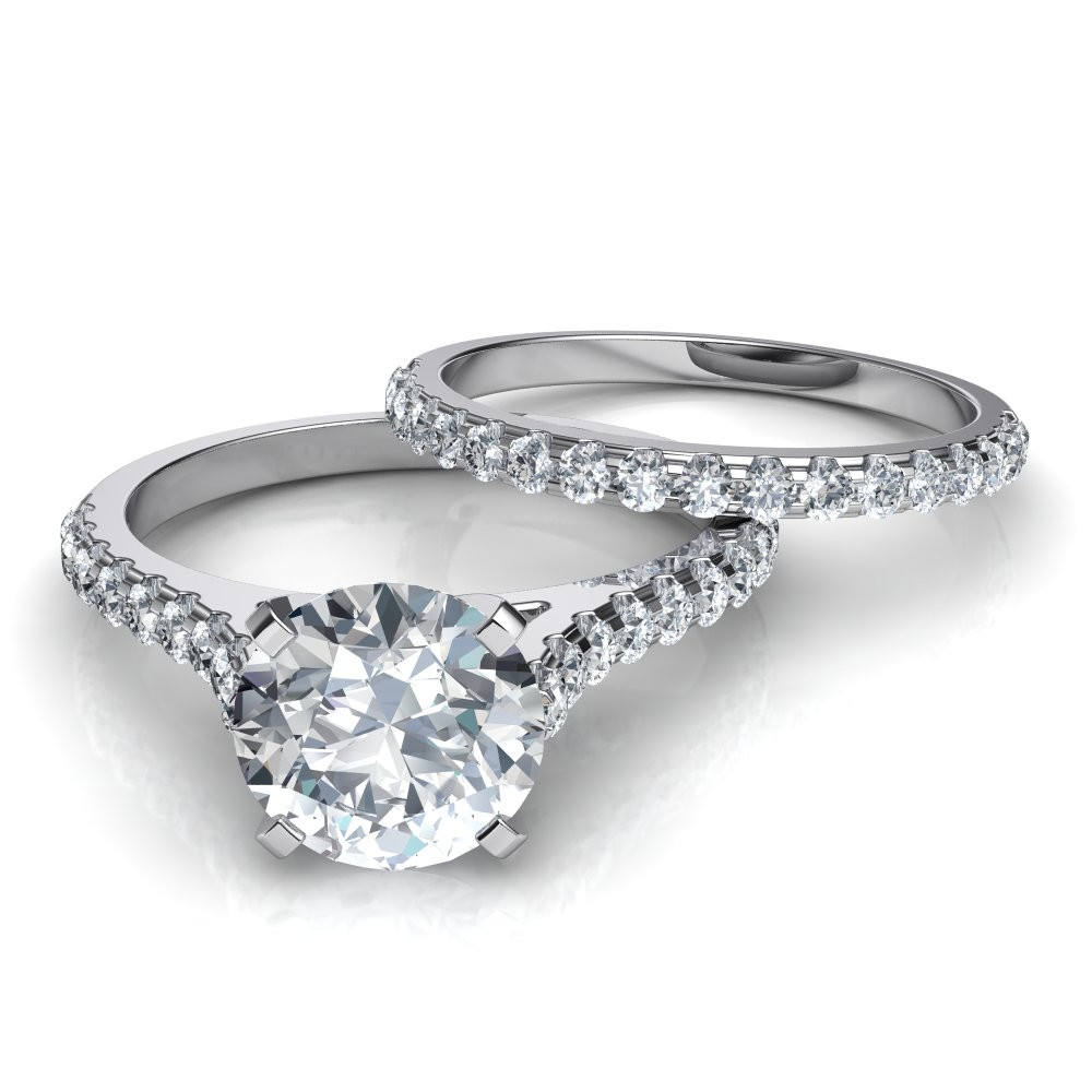 Diamond Wedding Ring Sets
 Tall Cathedral Engagement Ring & Wedding Band Bridal Set