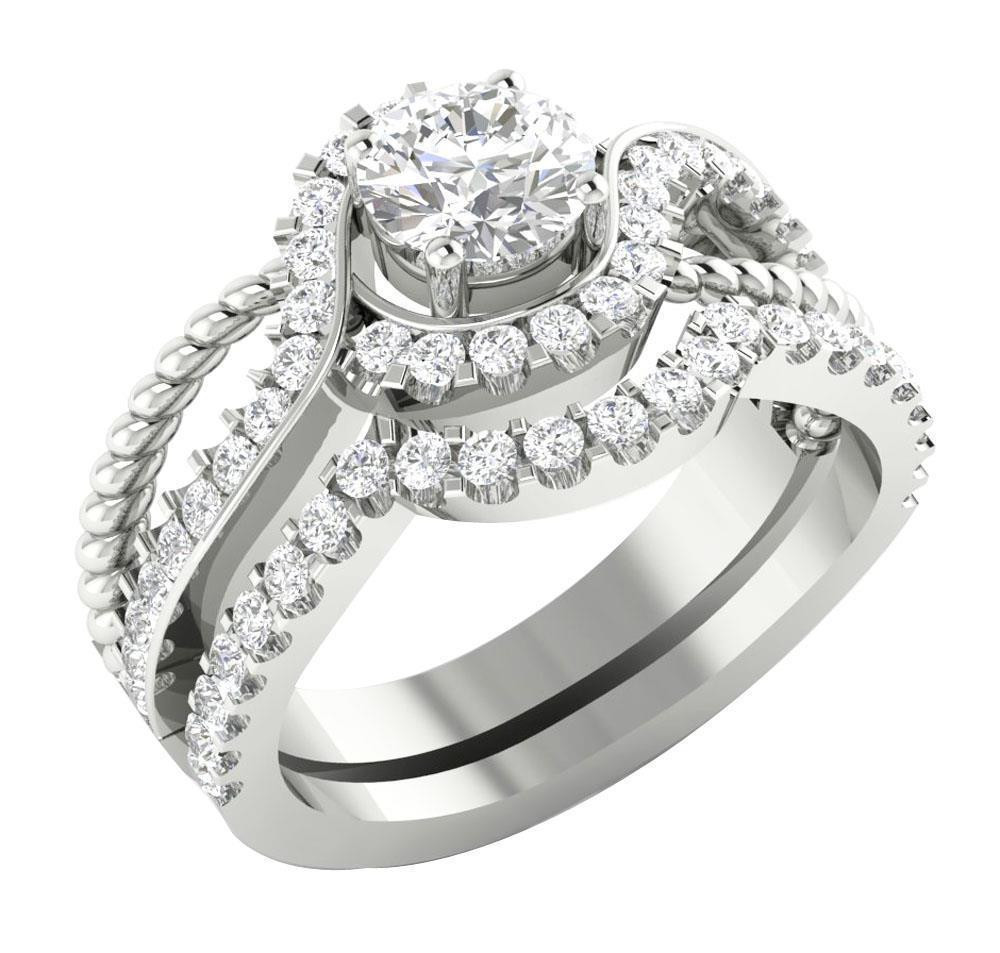 Diamond Wedding Ring Sets
 14K White Gold SI1 G 1 75TCW Real Diamond Unique Bridal