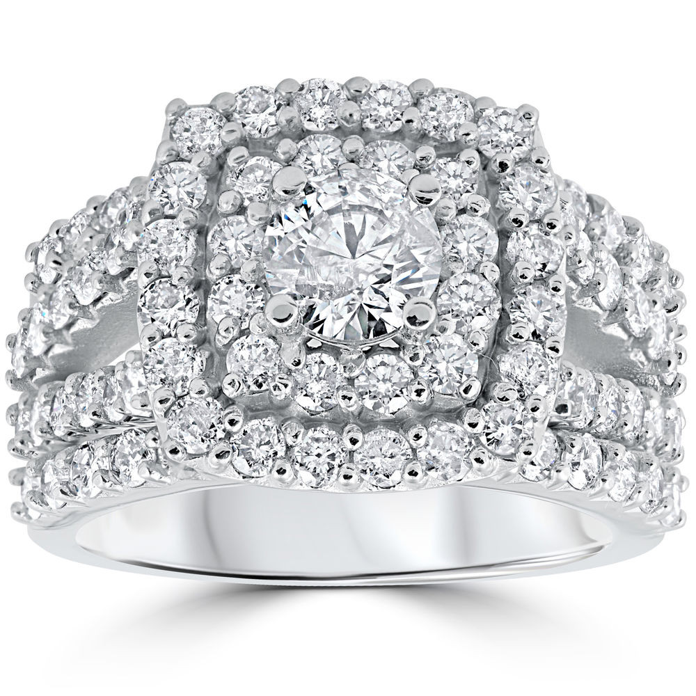 Diamond Wedding Ring Sets
 3 ct Diamond Engagement Wedding Double Cushion Halo Trio