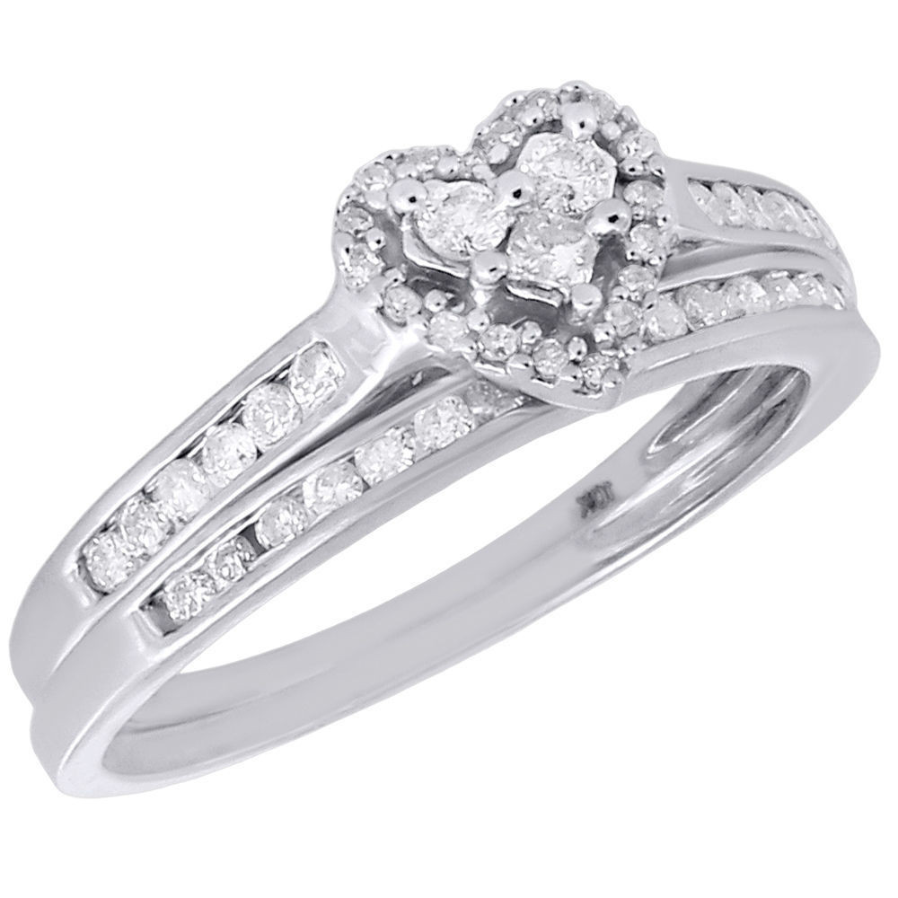 Diamond Wedding Ring Sets
 10K White Gold Wedding Bridal Set Princess Diamond Heart
