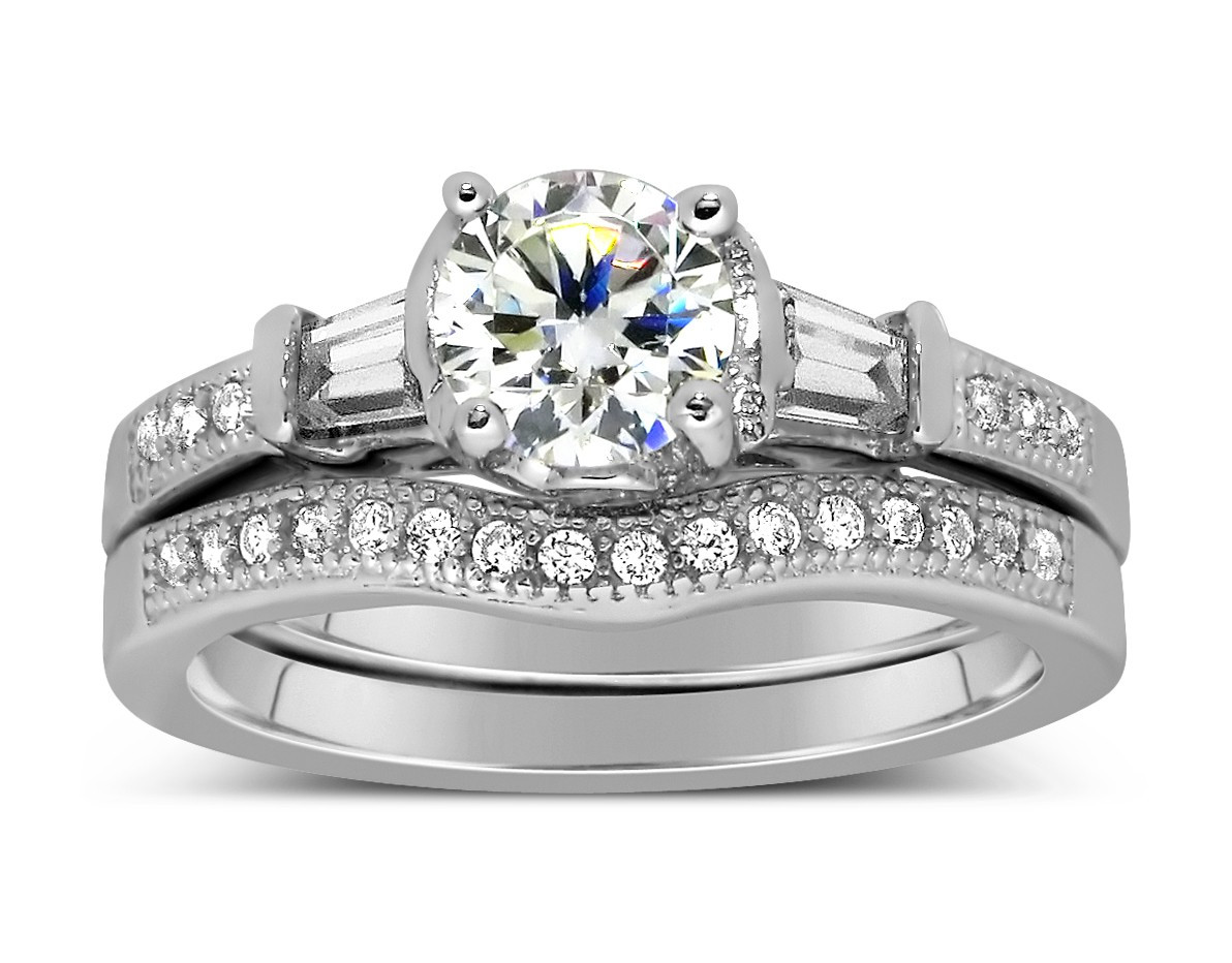 Diamond Wedding Rings For Her
 Antique 1 Carat Round Diamond Wedding Ring Set for Her in