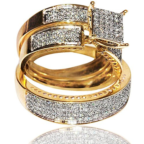 Diamond Wedding Rings For Her
 1cttw Diamond Yellow Gold Trio Wedding Set His and Her