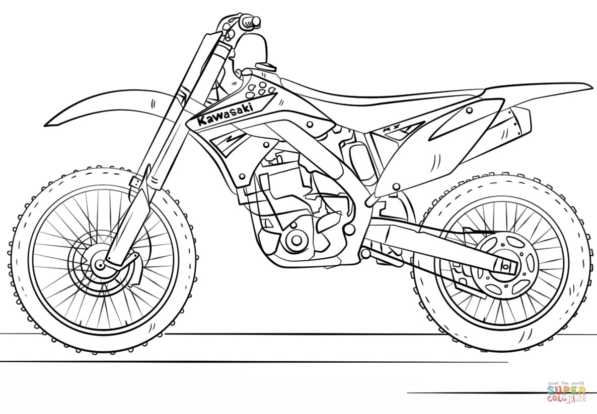 Dirt Bike Coloring Pages Printable
 Kawasaki Motocross Bike coloring page
