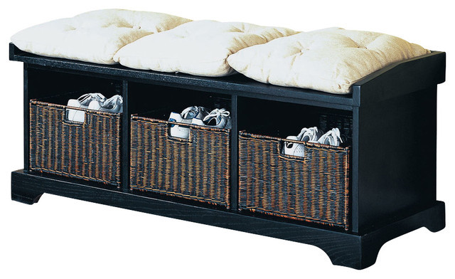 Distressed Storage Bench
 Monarch Specialties I 8943 Distressed Black Cushioned