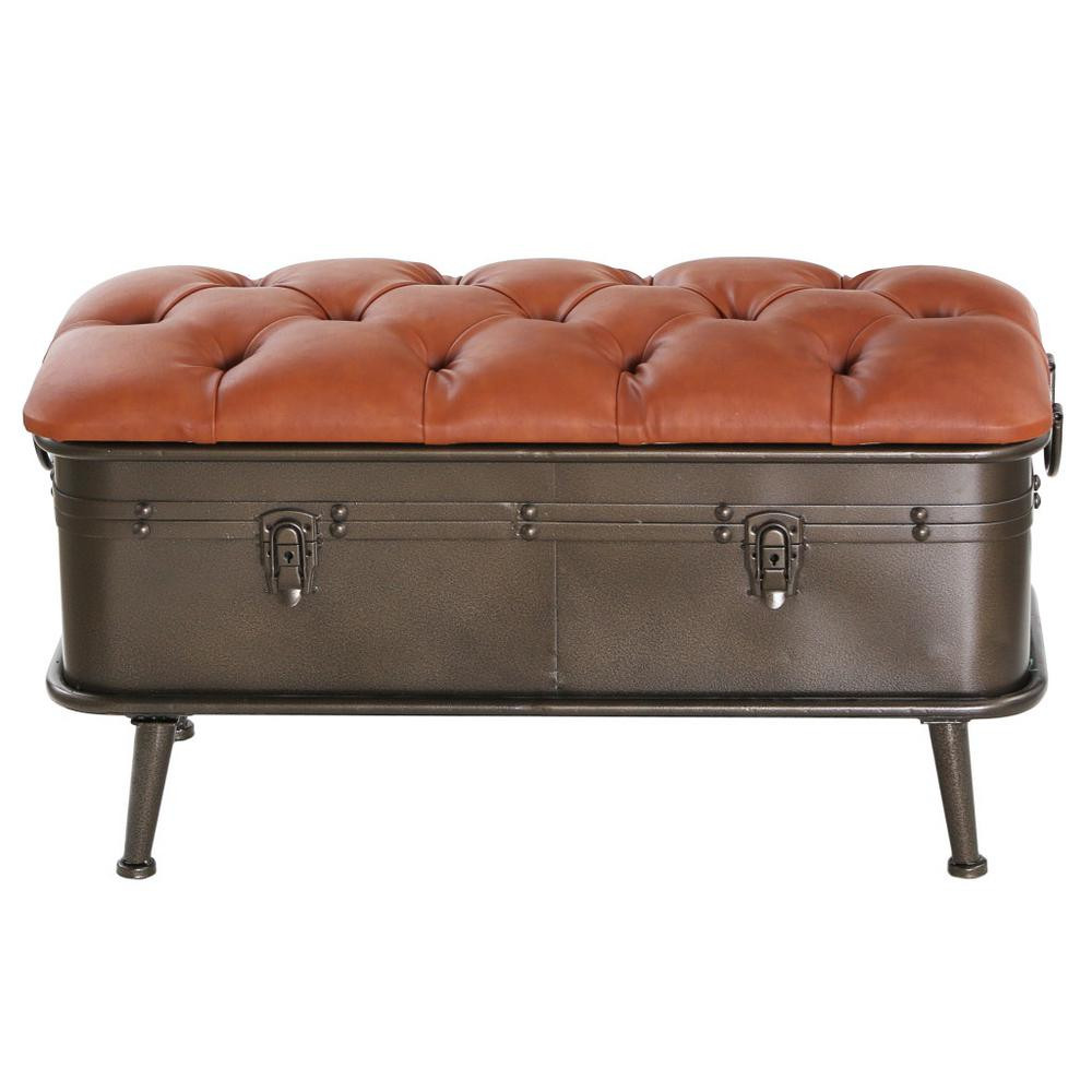 Distressed Storage Bench
 River of Goods Tan Tufted Faux Leather and Distressed