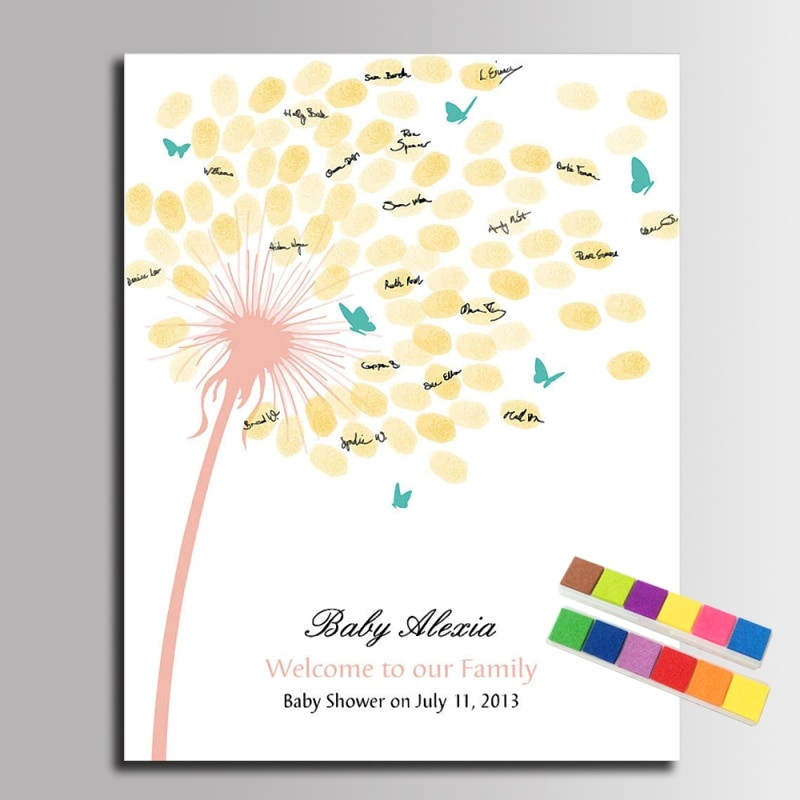 Diy Baby Shower Guest Book
 Wedding Fingerprint Signature Dandelion Flower Canvas