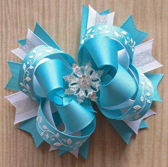 DIY Boutique Hair Bow
 Frozen Aqua Snowflake Glitter Boutique Hair Bow by