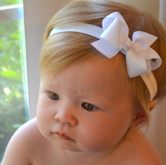 DIY Hair Bows For Babies
 White Baby Bow Headband Christmas Baptism Wedding Baby