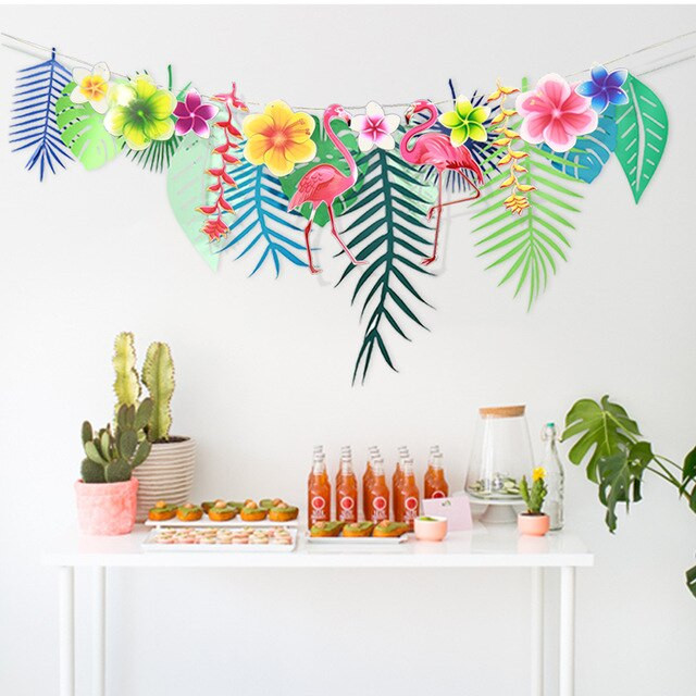 DIY Hawaiian Party Decorations
 DIY Party Decor Hawaiian Tropical Flamingo Garland Leaves