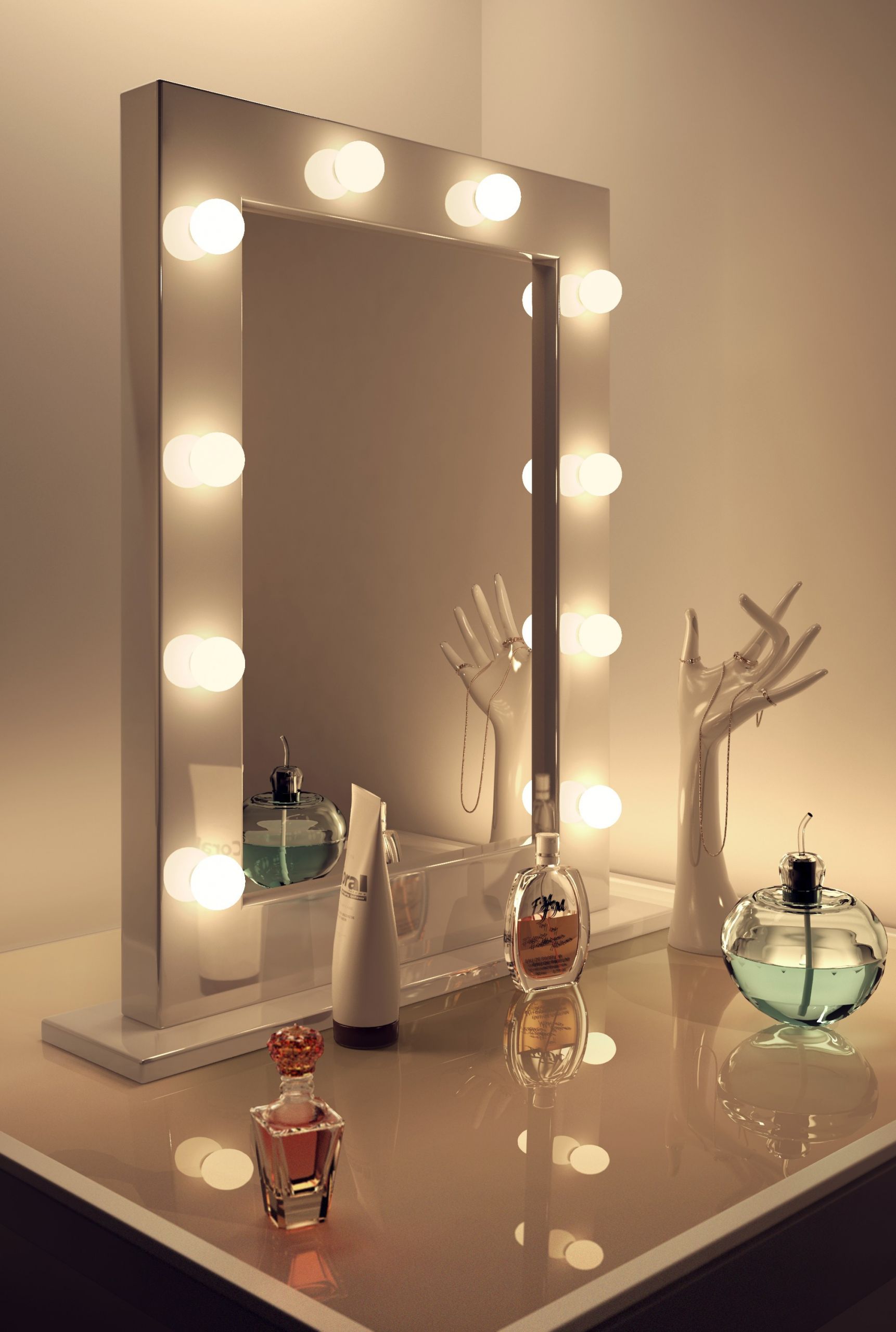 DIY Hollywood Mirror
 White makeup mirror with lights diy hollywood mirror