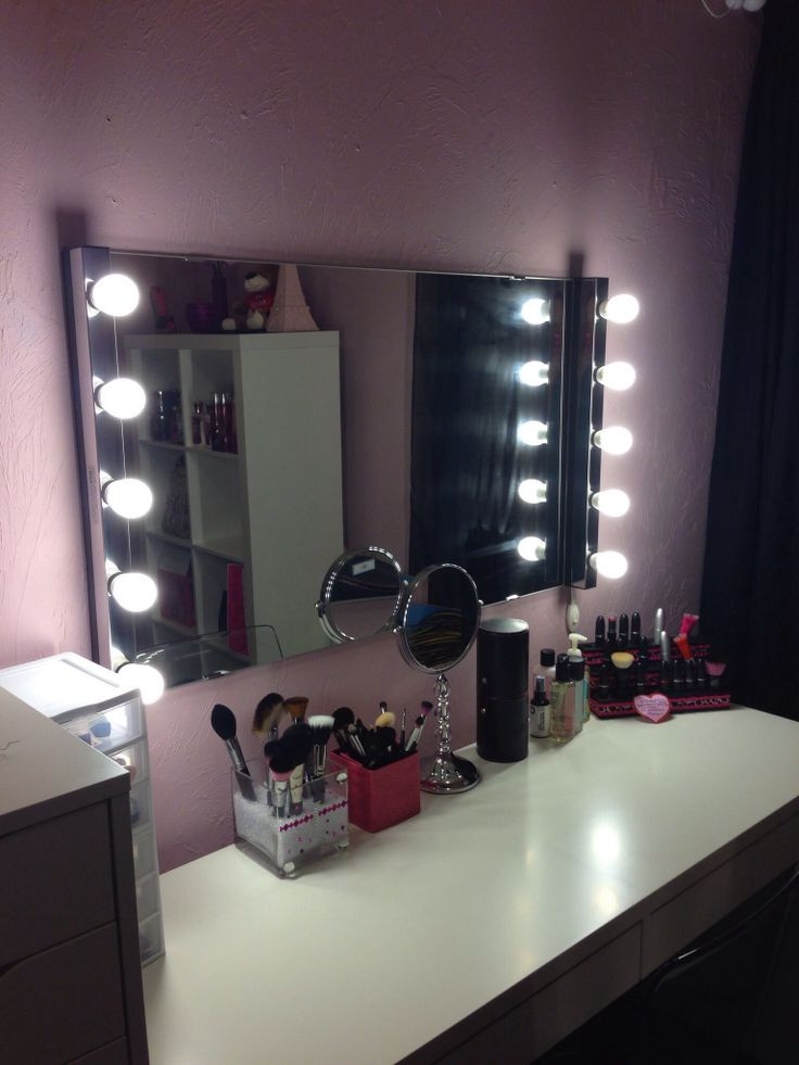 DIY Hollywood Mirror
 White makeup mirror with lights diy hollywood mirror