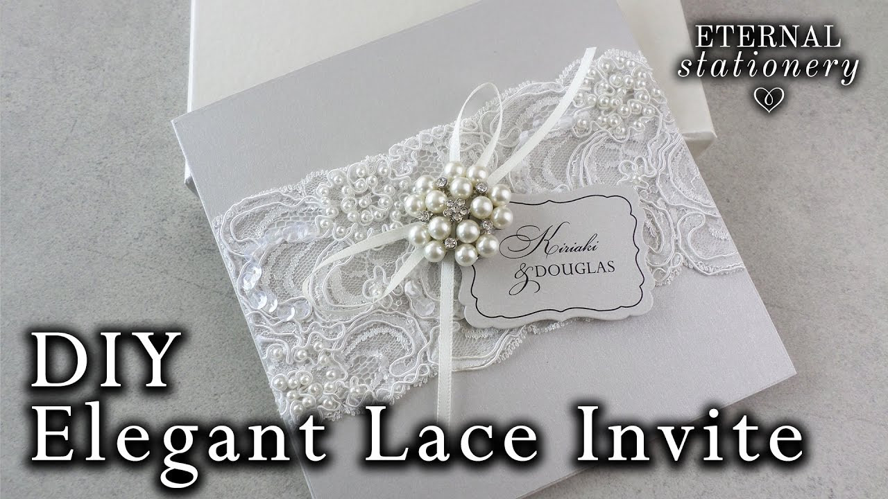 DIY Invites Wedding
 Elegant beaded lace and brooch wedding invitation