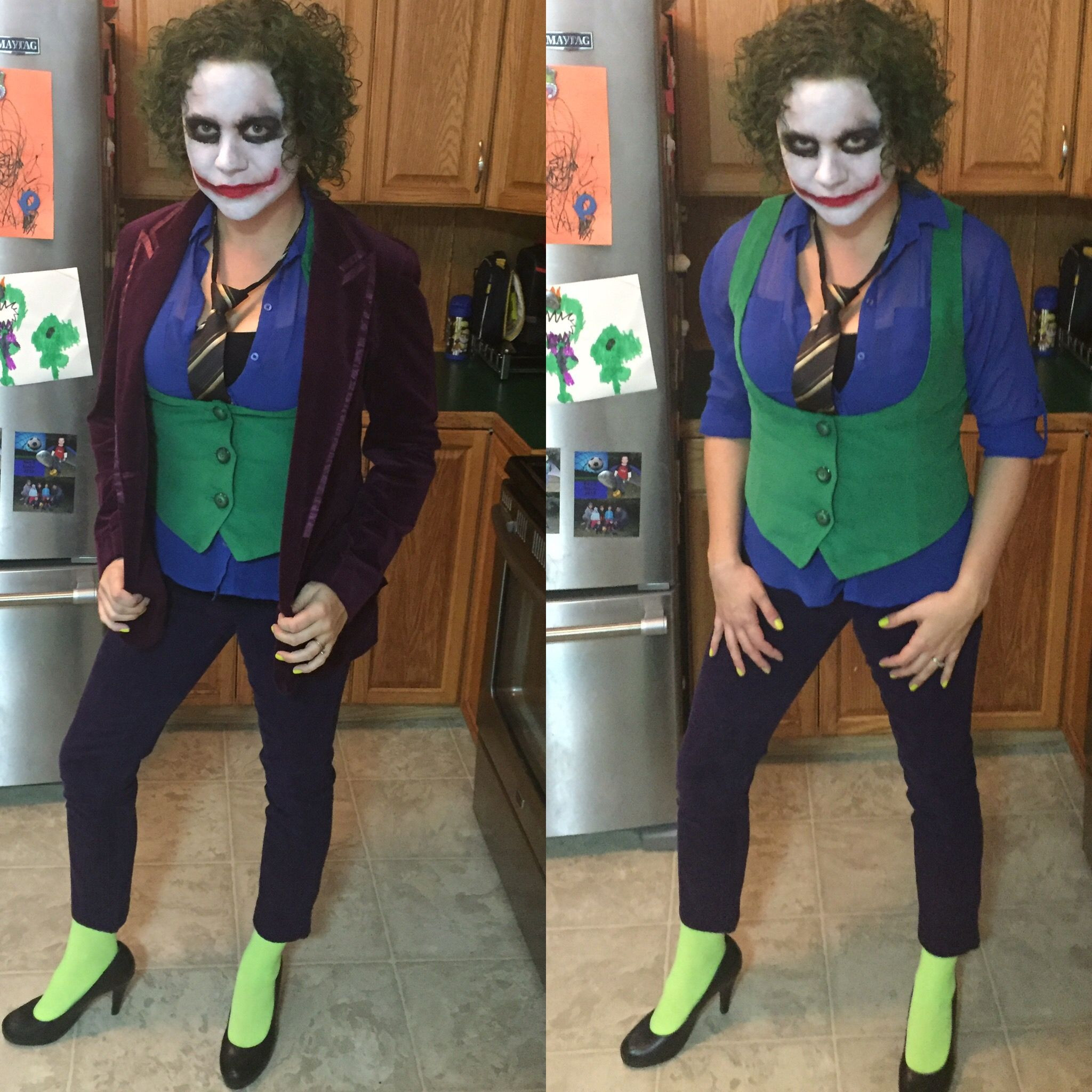 DIY Joker Costume Female
 DIY female joker costume The vest was made with green