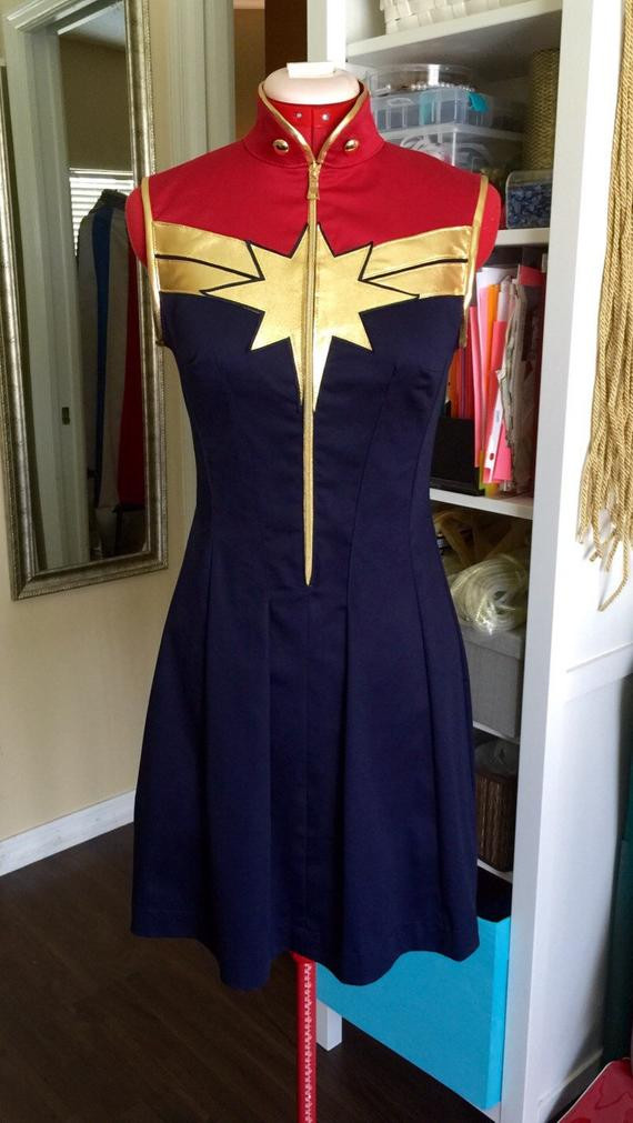 DIY Marvel Costumes
 Captain Marvel Superhero Dress Costume CosplayCustom made