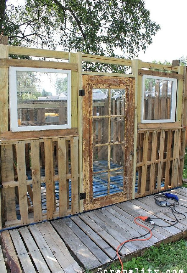 DIY Outdoor Shed
 Pallet Shed Using Pallets Old Windows & Tin Cans