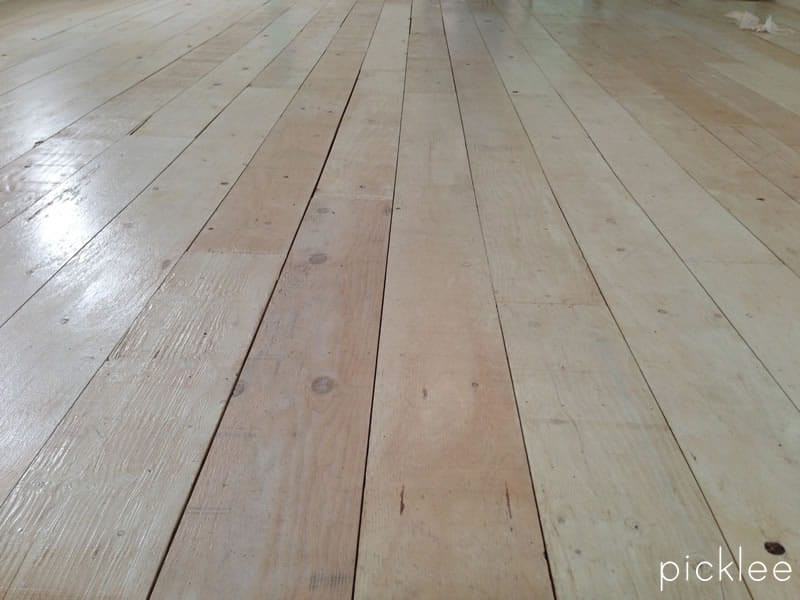 DIY Plywood Plank Floor
 wide plank plywood floor white wash