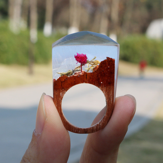 DIY Secret Wood Ring
 Fimme 2018 Designer Wooden Ring with Rose Blossom DIY Ring