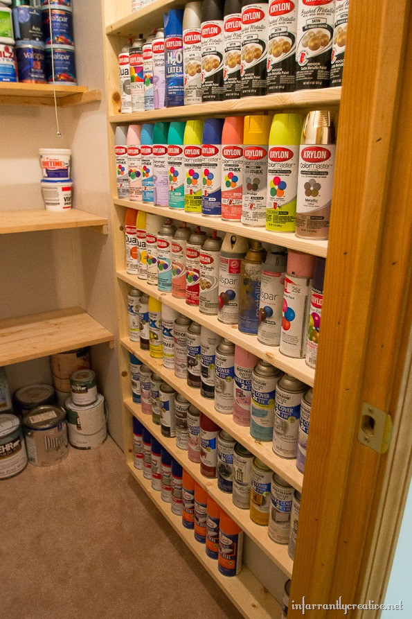 DIY Shelf Organizer
 DIY Spray Paint Shelf holds 117 cans 