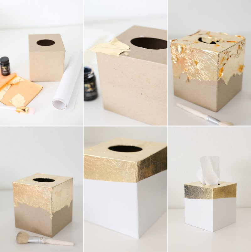 DIY Tissue Box
 DIY Gold Leaf Tissue Box Holder Lovely Indeed
