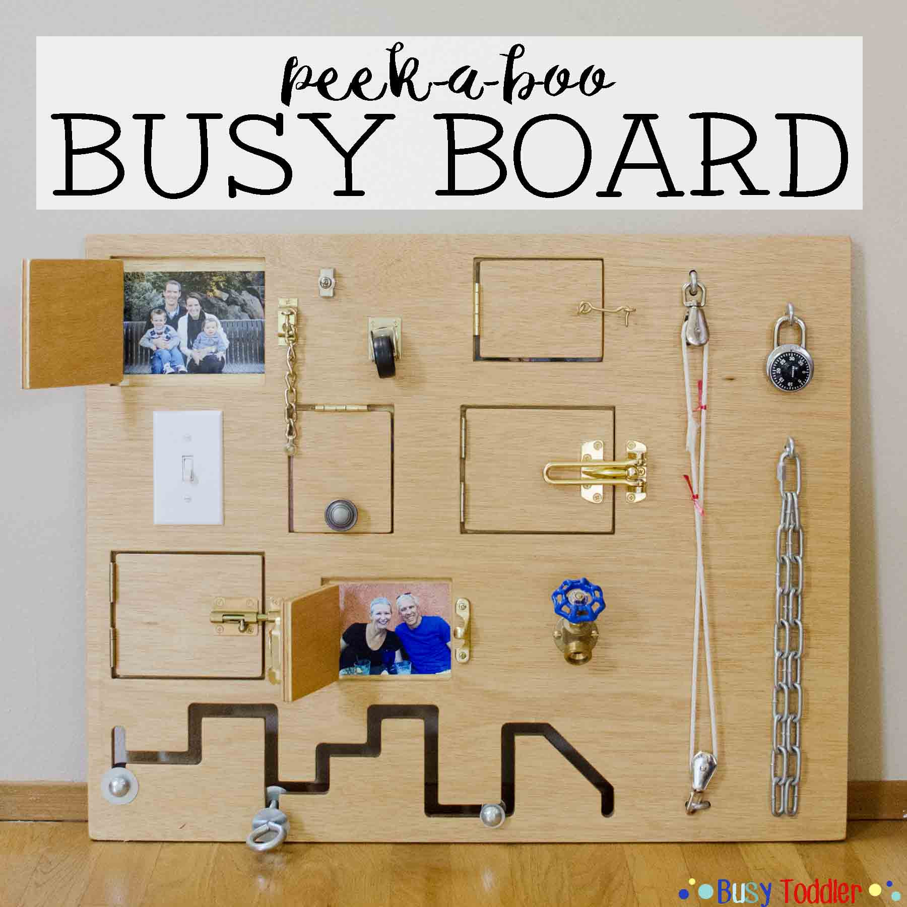 DIY Toddler Activity Board
 Toddler Busy Board Peek a Boo Edition Busy Toddler