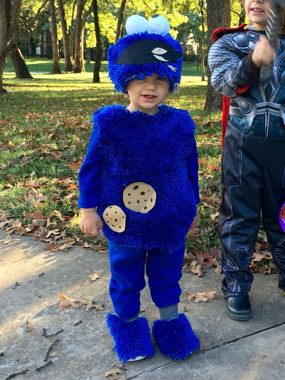 DIY Toddler Monster Costume
 DIY Toddler Cookie Monster Costume made with blue sweat